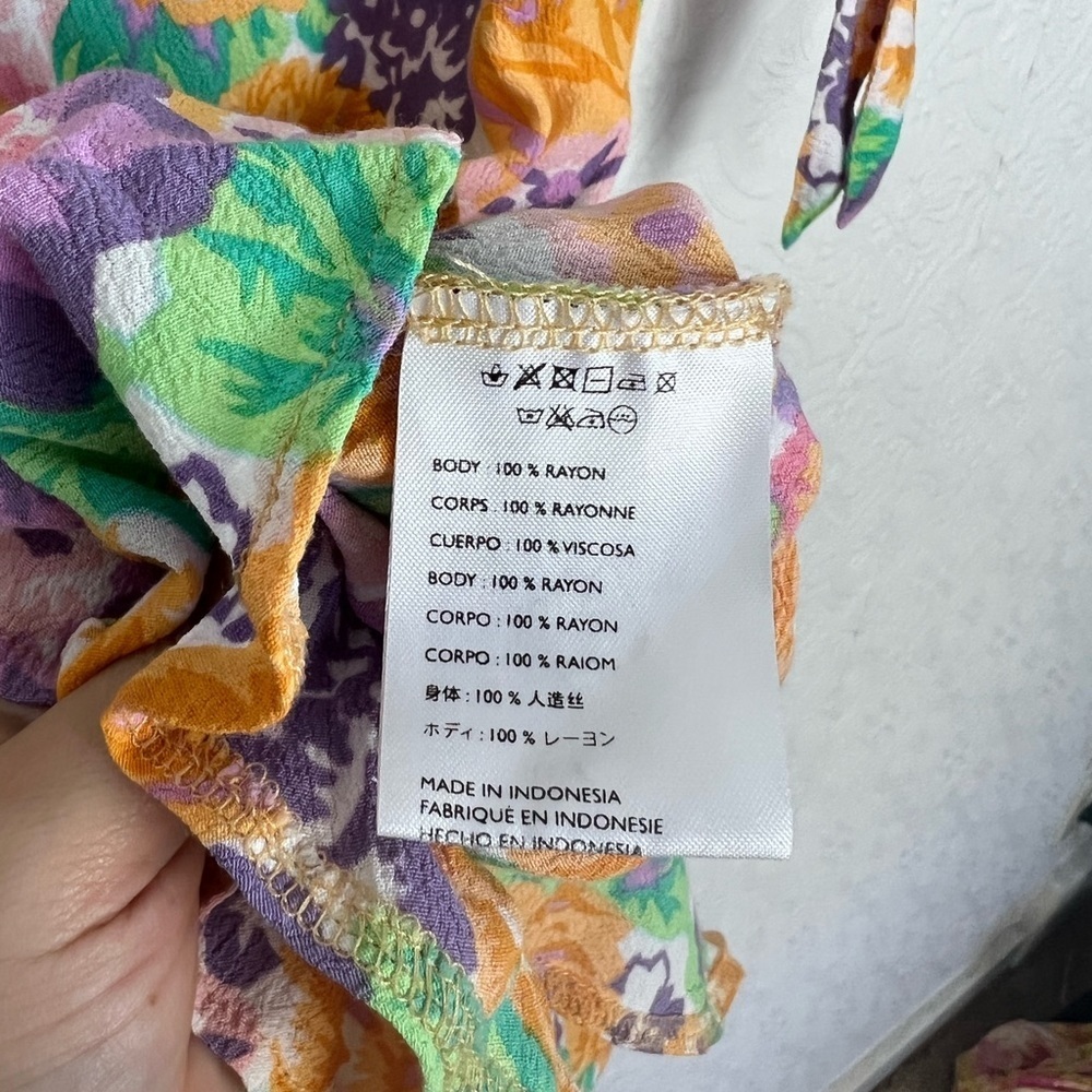 Faithful The Brand Daphne Dress Ade Floral Orange Purple Short Sleeve Flutter - Picture 8 of 11